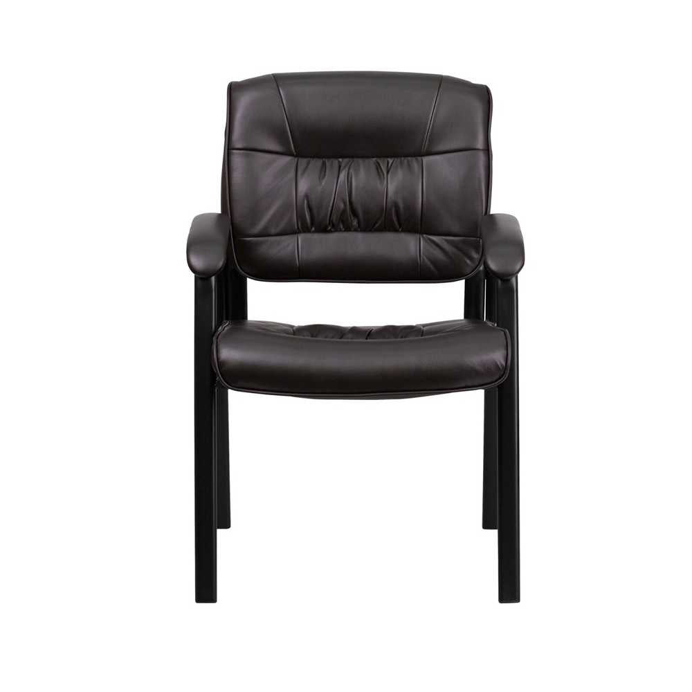 Brown LeatherSoft Executive Side Reception Chair with Black Metal Frame