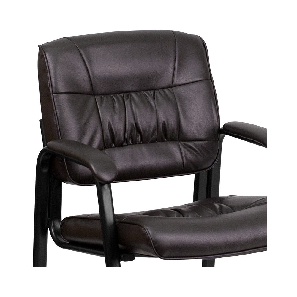 Brown LeatherSoft Executive Side Reception Chair with Black Metal Frame