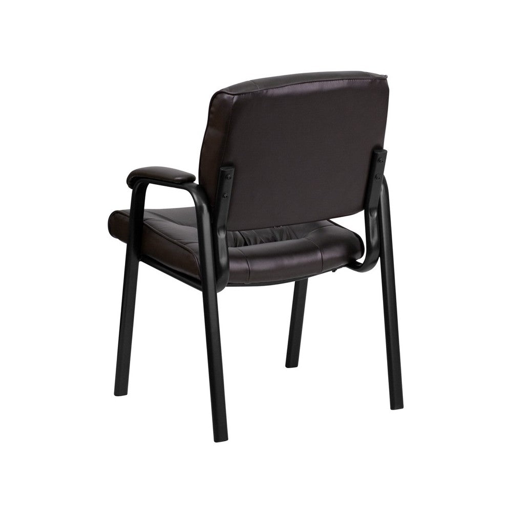 Brown LeatherSoft Executive Side Reception Chair with Black Metal Frame