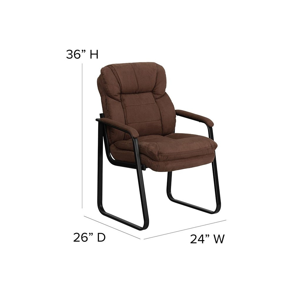 Brown Microfiber Executive Side Reception Chair with Lumbar Support and Sled Base