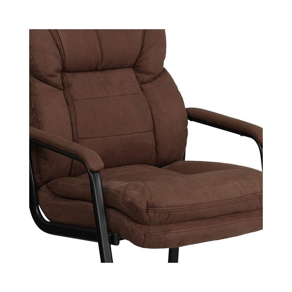 Brown Microfiber Executive Side Reception Chair with Lumbar Support and Sled Base