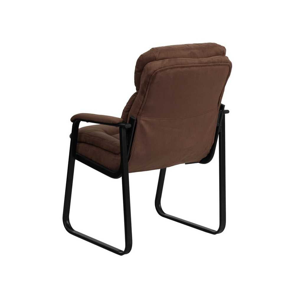 Brown Microfiber Executive Side Reception Chair with Lumbar Support and Sled Base