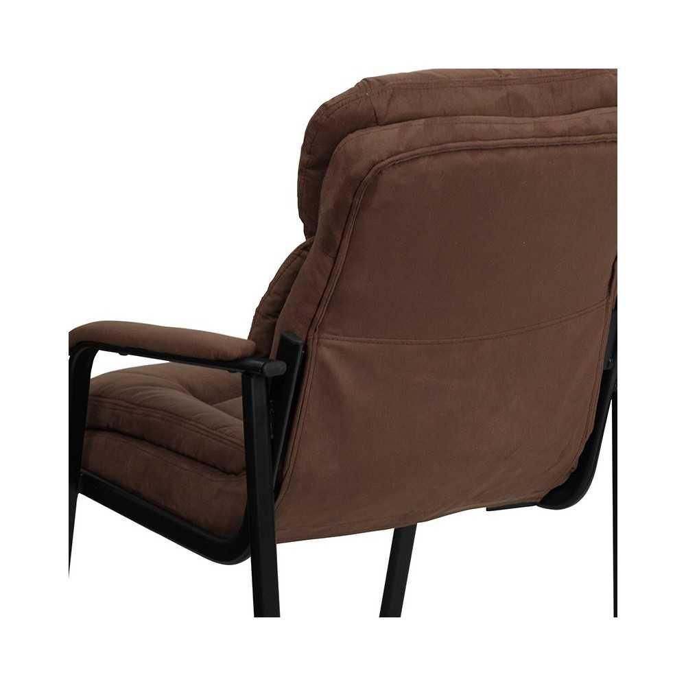 Brown Microfiber Executive Side Reception Chair with Lumbar Support and Sled Base