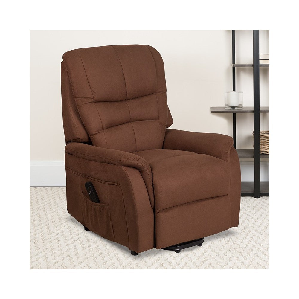 Brown Microfiber Remote Powered Lift Recliner