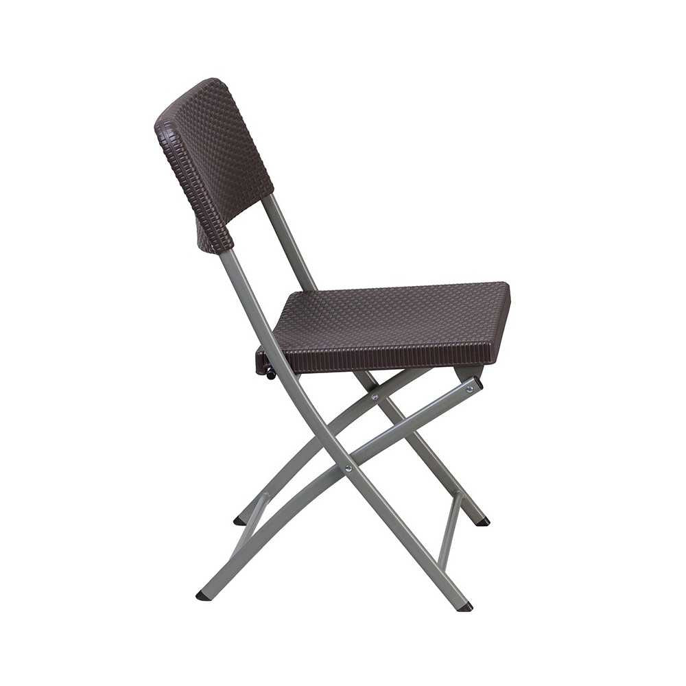 Brown Rattan Plastic Folding Chair with Gray Frame