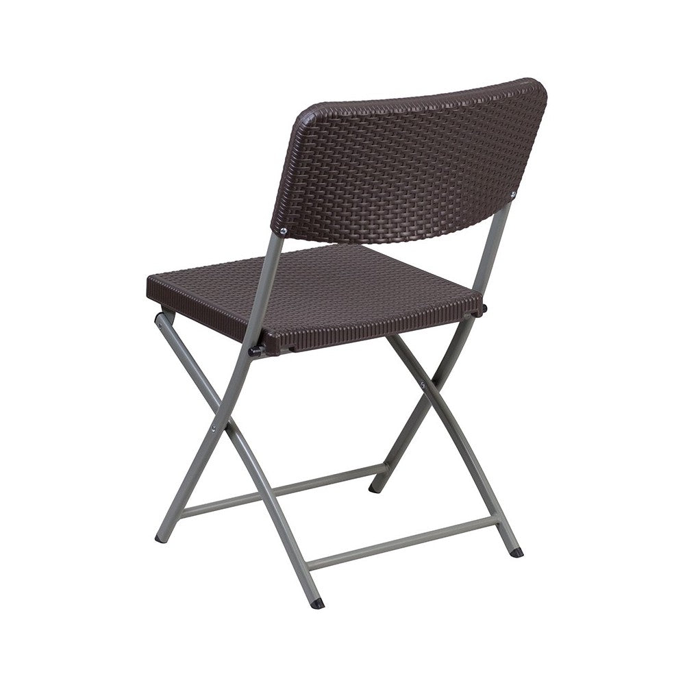 Brown Rattan Plastic Folding Chair with Gray Frame