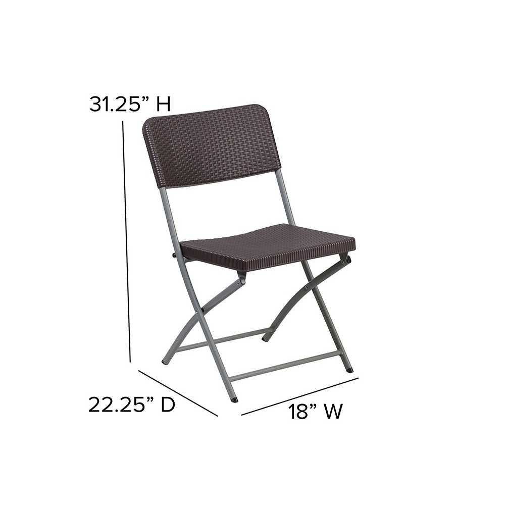 Brown Rattan Plastic Folding Chair with Gray Frame