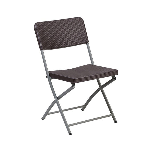 Brown Rattan Plastic Folding Chair with Gray Frame