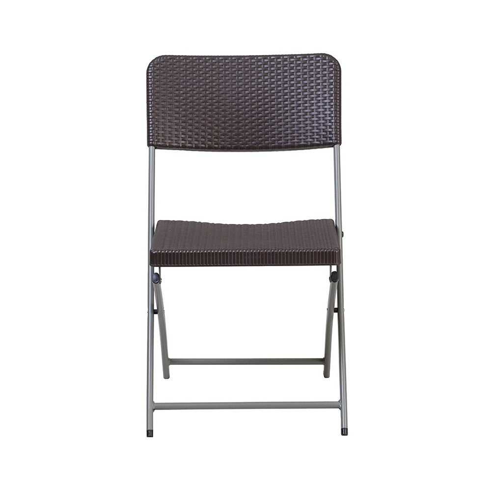 Brown Rattan Plastic Folding Chair with Gray Frame