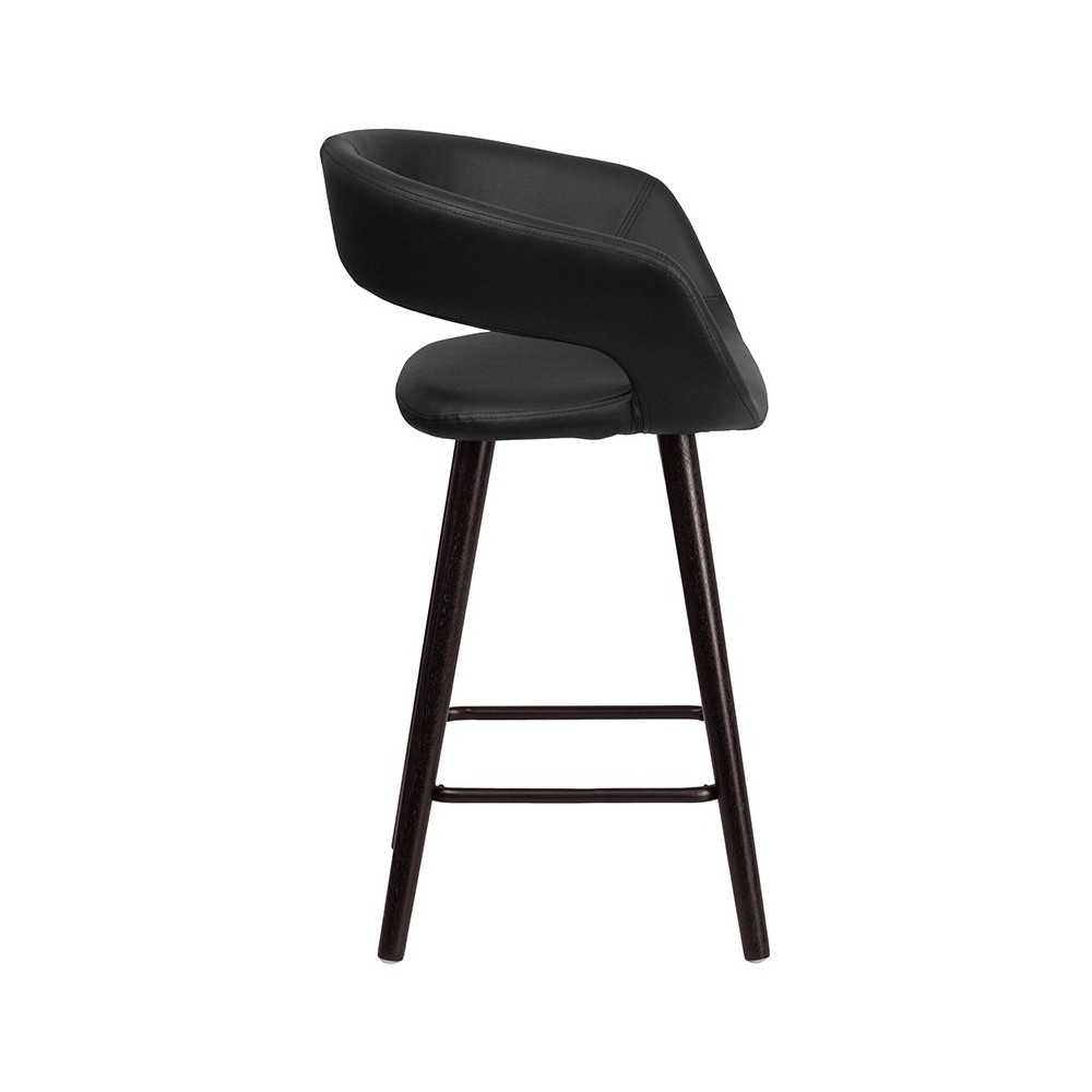 Brynn Series 23.75'' High Contemporary Cappuccino Wood Counter Height Stool in Black Vinyl