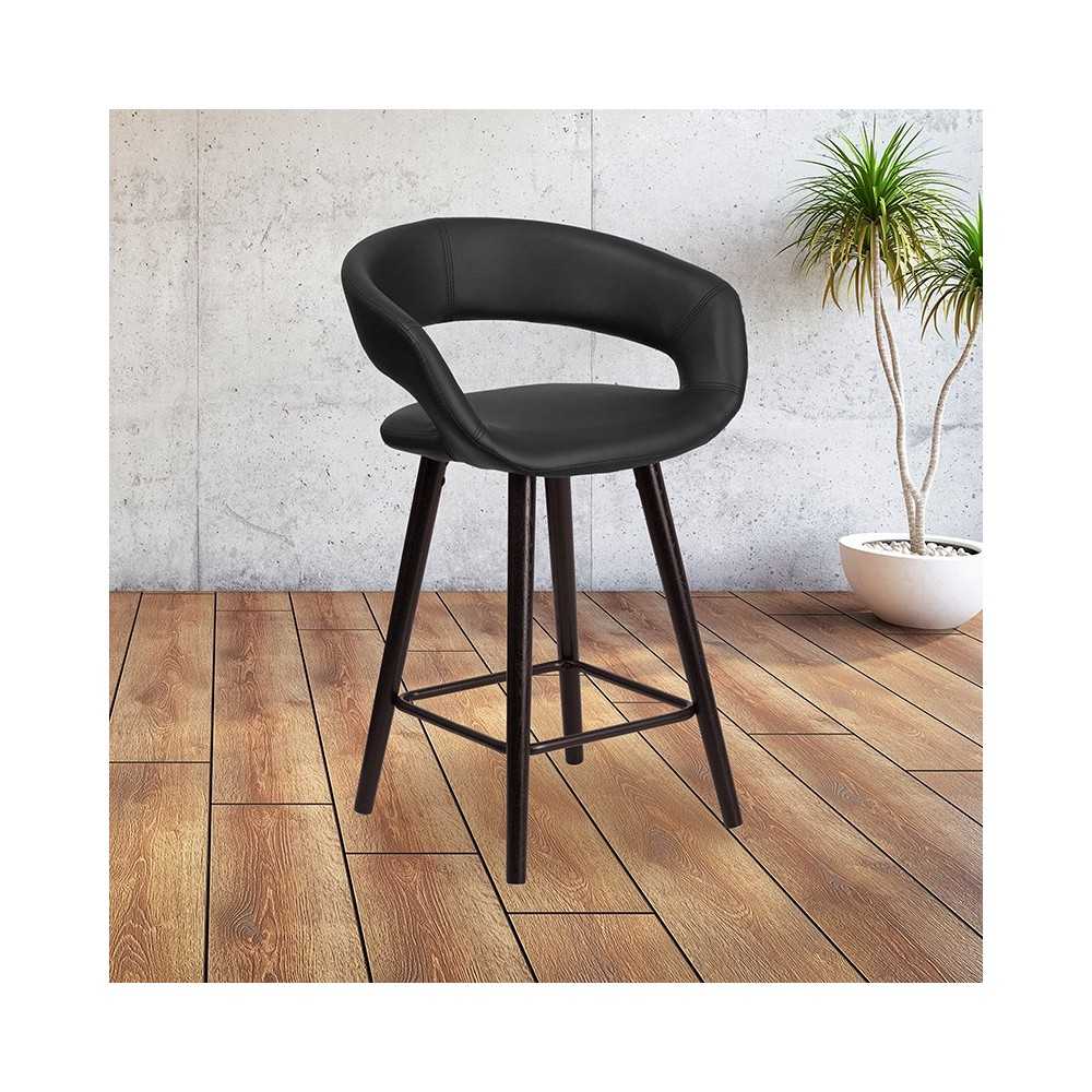 Brynn Series 23.75'' High Contemporary Cappuccino Wood Counter Height Stool in Black Vinyl