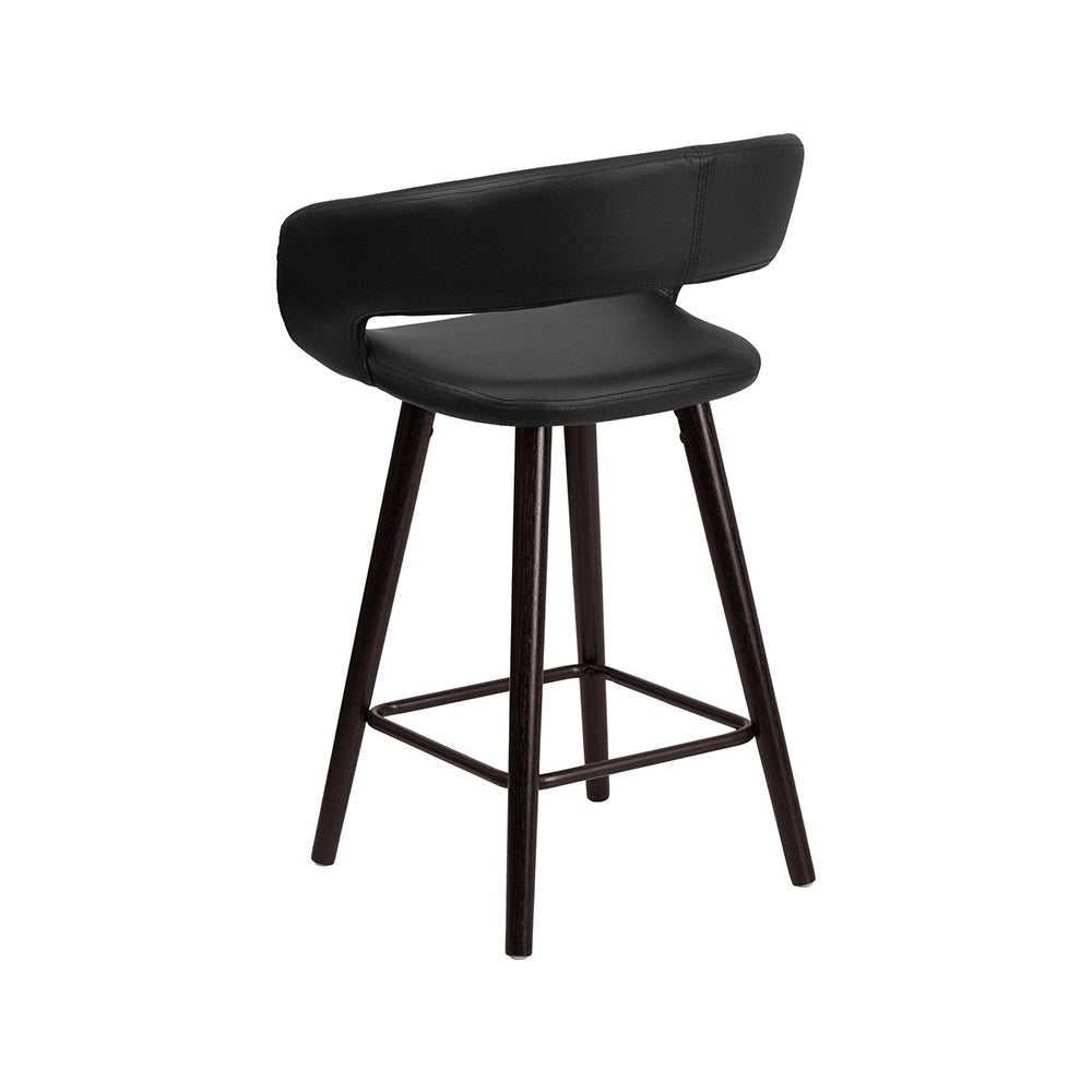 Brynn Series 23.75'' High Contemporary Cappuccino Wood Counter Height Stool in Black Vinyl