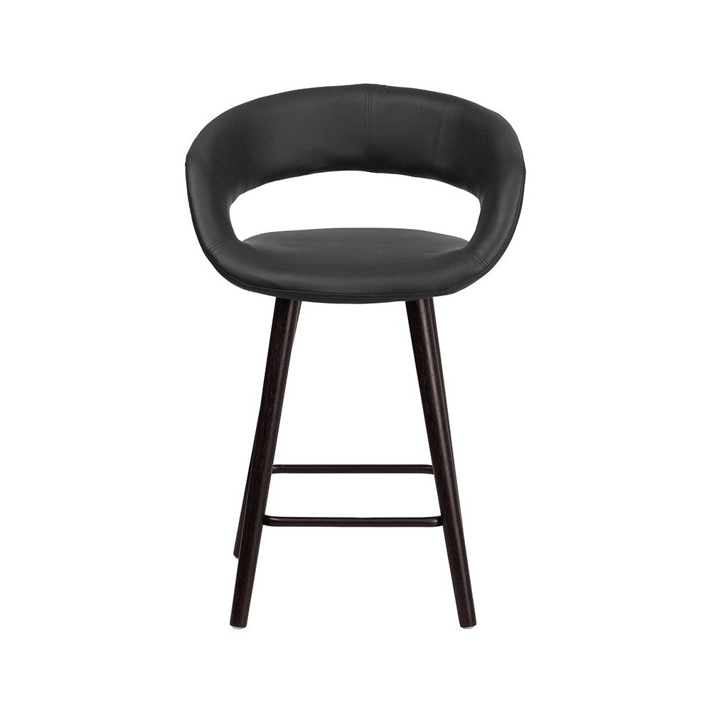 Brynn Series 23.75'' High Contemporary Cappuccino Wood Counter Height Stool in Black Vinyl