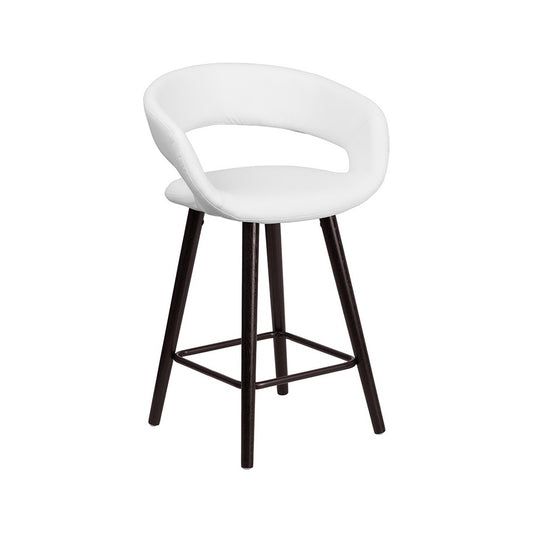 Brynn Series 23.75'' High Contemporary Cappuccino Wood Counter Height Stool in White Vinyl