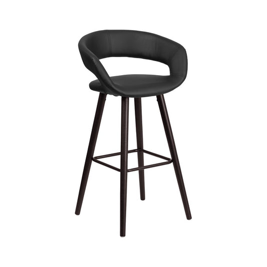 Brynn Series 29'' High Contemporary Cappuccino Wood Barstool in Black Vinyl