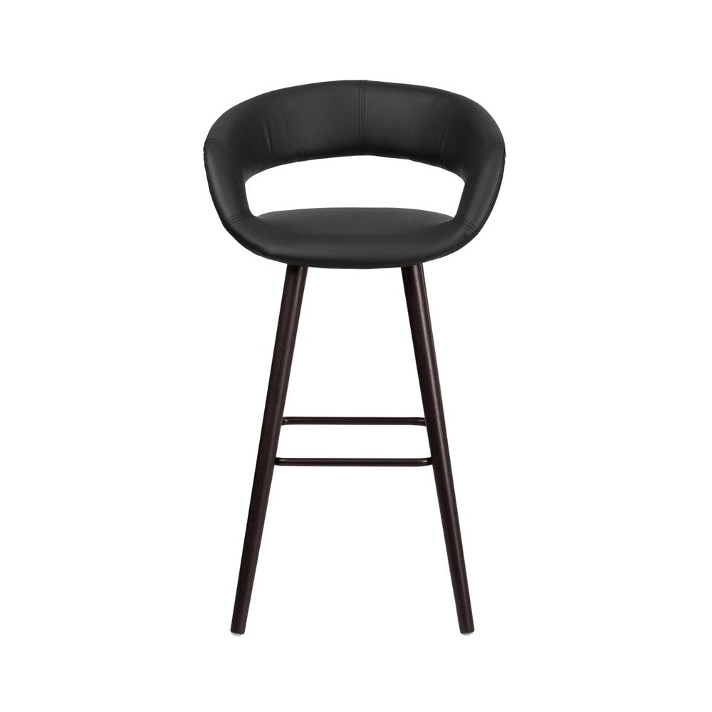 Brynn Series 29'' High Contemporary Cappuccino Wood Barstool in Black Vinyl