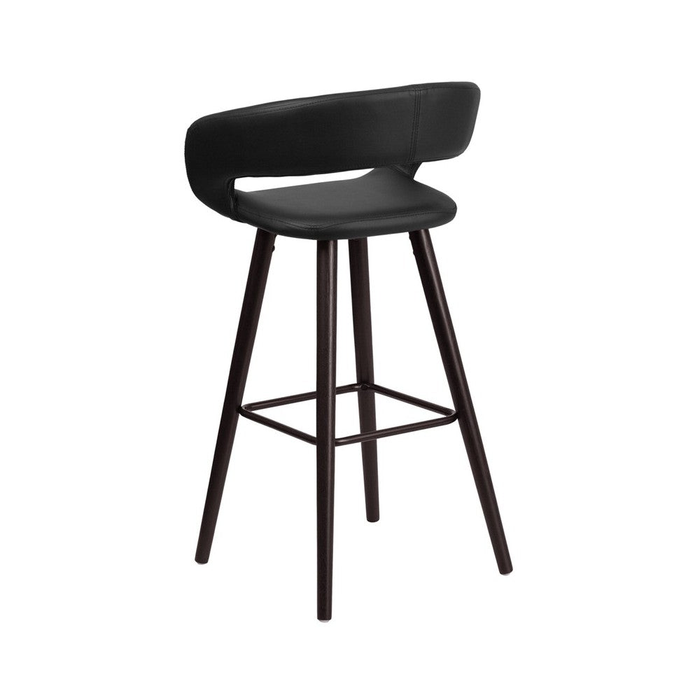 Brynn Series 29'' High Contemporary Cappuccino Wood Barstool in Black Vinyl