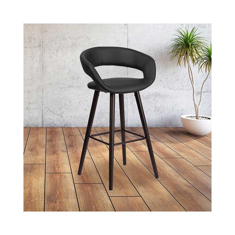 Brynn Series 29'' High Contemporary Cappuccino Wood Barstool in Black Vinyl