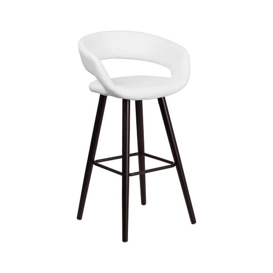Brynn Series 29'' High Contemporary Cappuccino Wood Barstool in White Vinyl