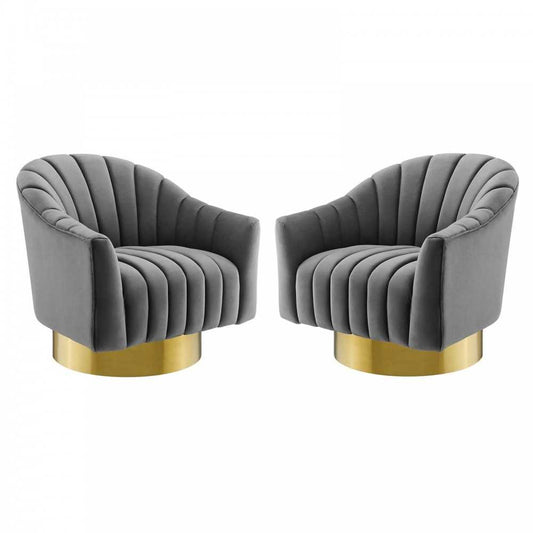 Buoyant Swivel Chair Performance Velvet Set of 2, Gray