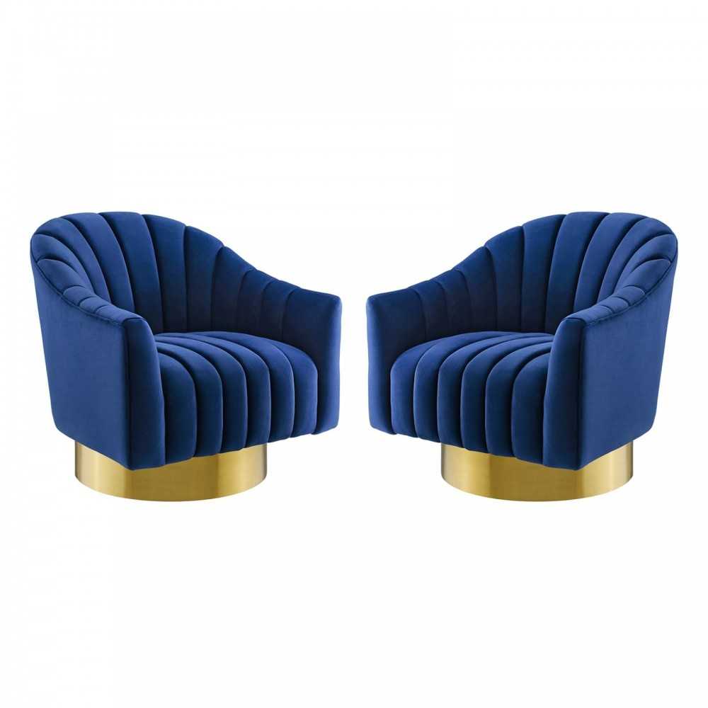 Buoyant Swivel Chair Performance Velvet Set of 2, Navy