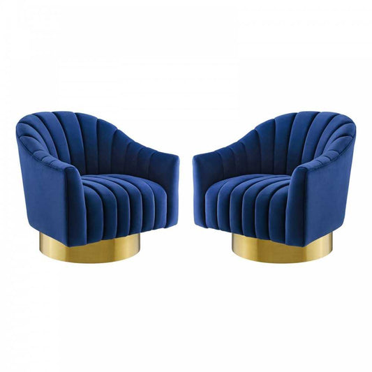 Buoyant Swivel Chair Performance Velvet Set of 2, Navy