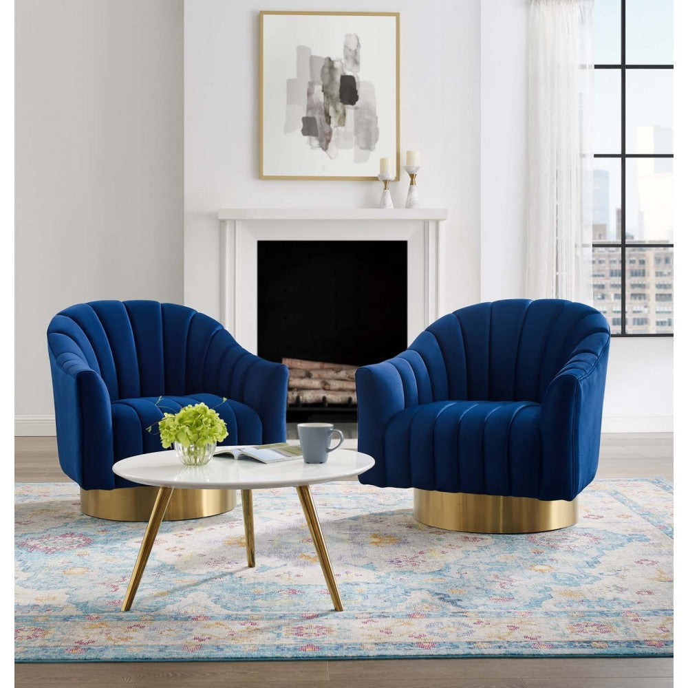 Buoyant Swivel Chair Performance Velvet Set of 2, Navy