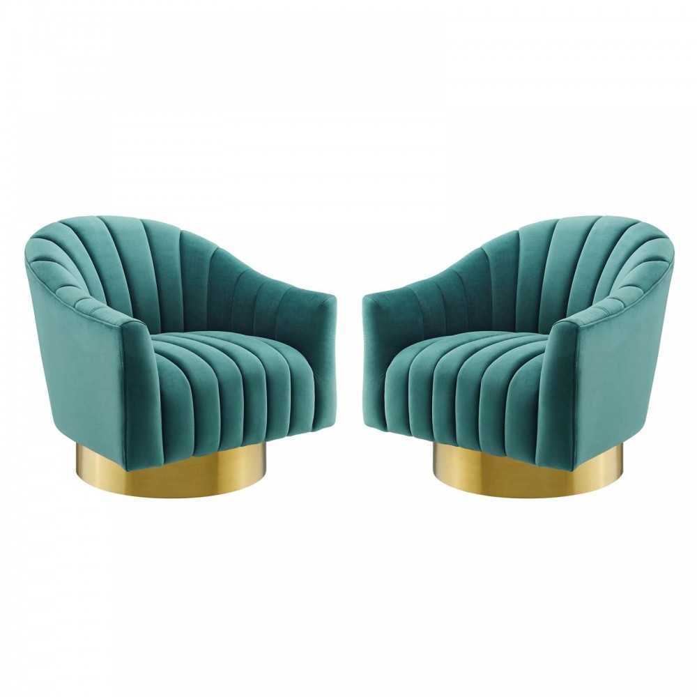 Buoyant Swivel Chair Performance Velvet Set of 2, Teal