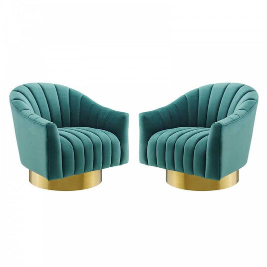 Buoyant Swivel Chair Performance Velvet Set of 2, Teal