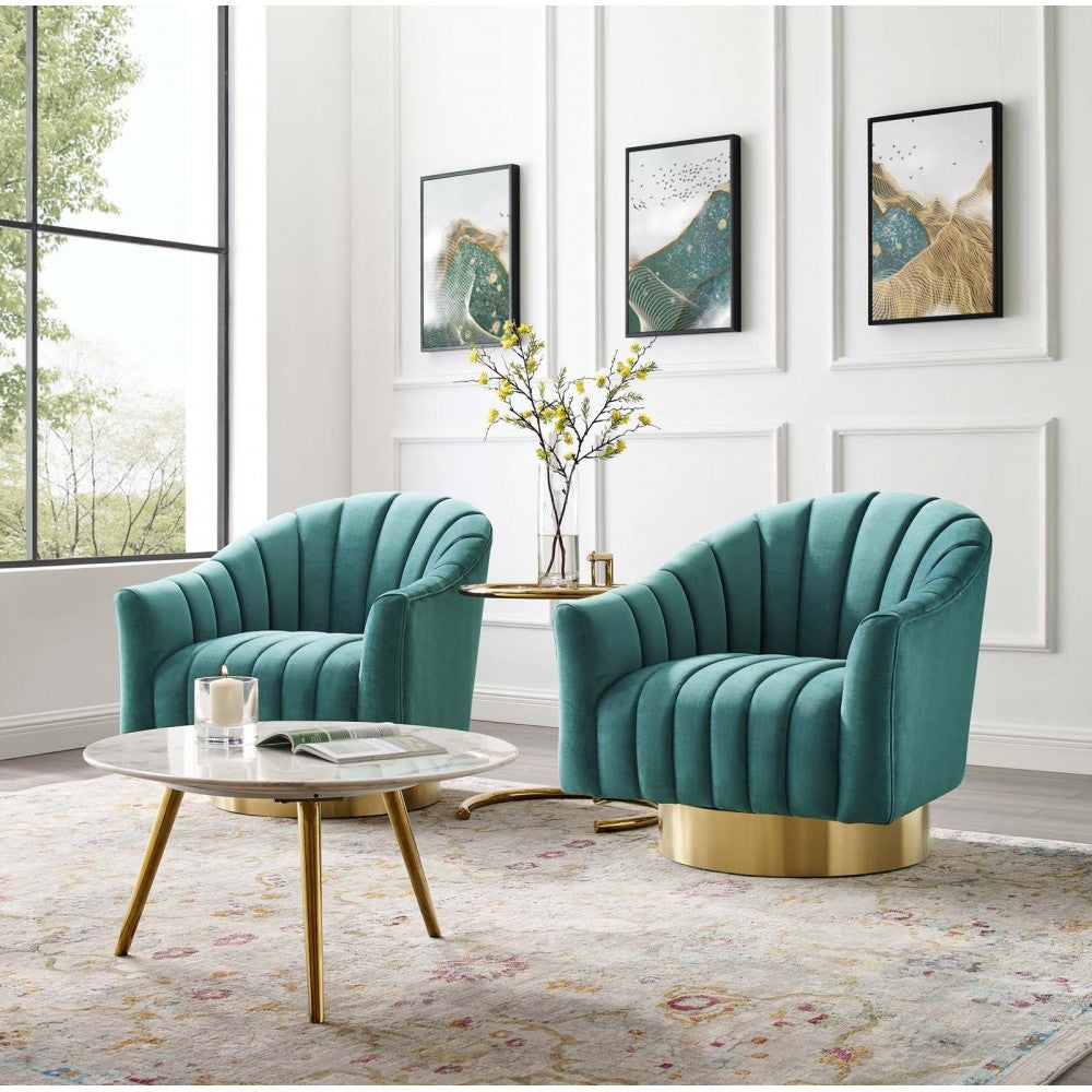 Buoyant Swivel Chair Performance Velvet Set of 2, Teal