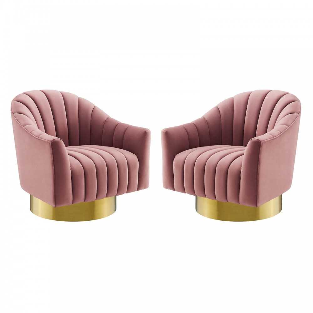 Buoyant Swivel Chair Performance Velvet Set of 2, Dusty Rose