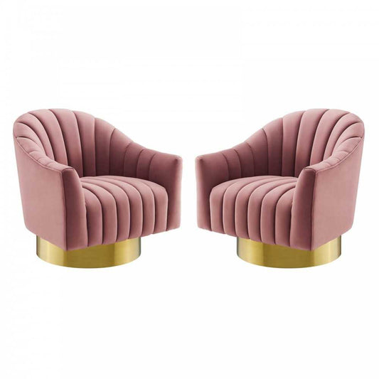 Buoyant Swivel Chair Performance Velvet Set of 2, Dusty Rose