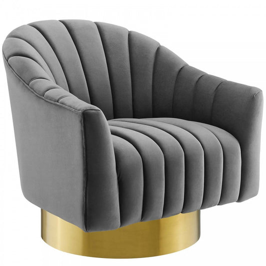 Buoyant Vertical Channel Tufted Accent Lounge Performance Velvet Swivel Chair, Gray