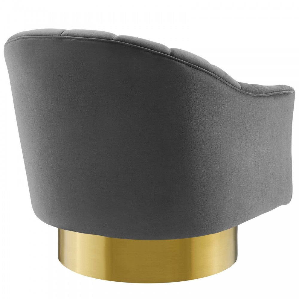 Buoyant Vertical Channel Tufted Accent Lounge Performance Velvet Swivel Chair, Gray