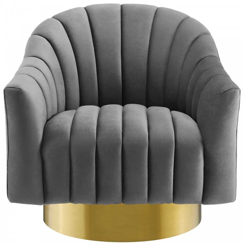 Buoyant Vertical Channel Tufted Accent Lounge Performance Velvet Swivel Chair, Gray