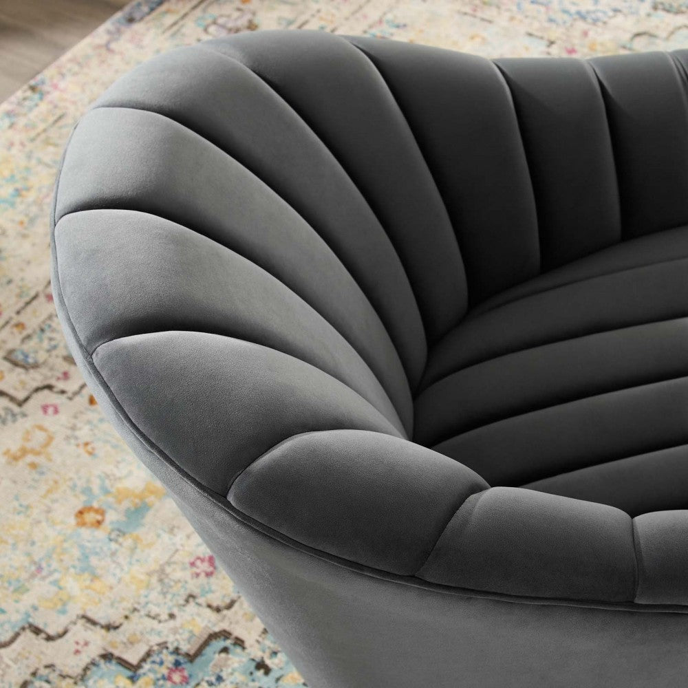 Buoyant Vertical Channel Tufted Accent Lounge Performance Velvet Swivel Chair, Gray