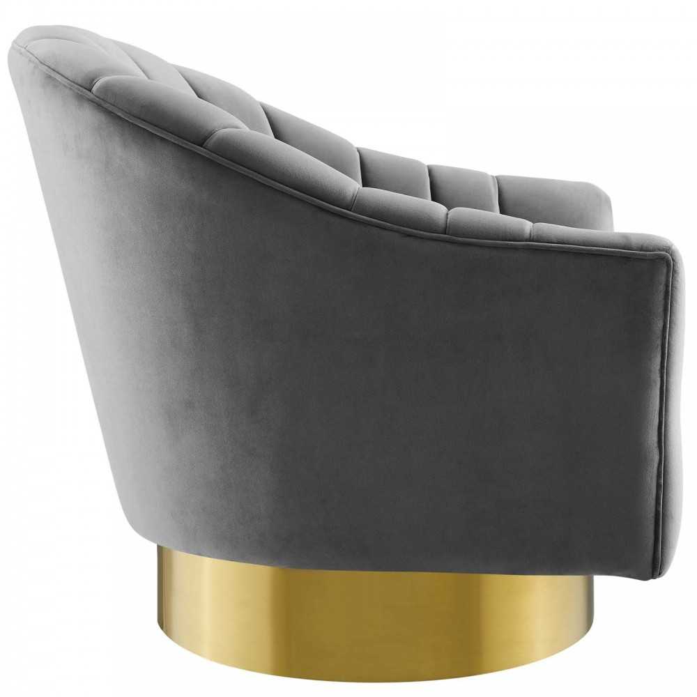 Buoyant Vertical Channel Tufted Accent Lounge Performance Velvet Swivel Chair, Gray