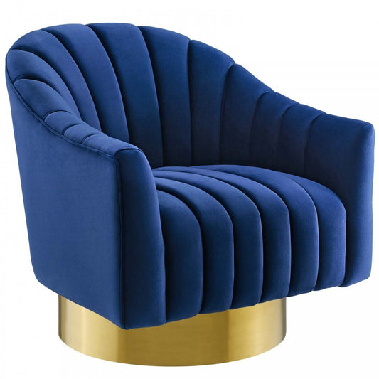 Buoyant Vertical Channel Tufted Accent Lounge Performance Velvet Swivel Chair, Navy