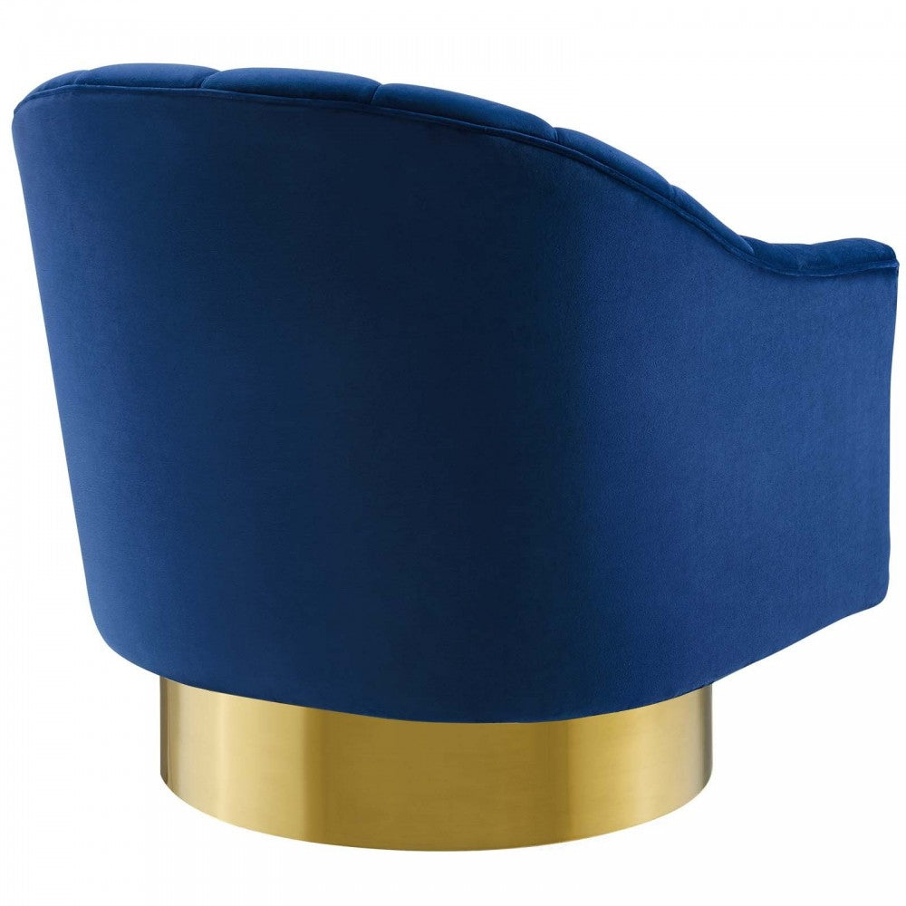 Buoyant Vertical Channel Tufted Accent Lounge Performance Velvet Swivel Chair, Navy