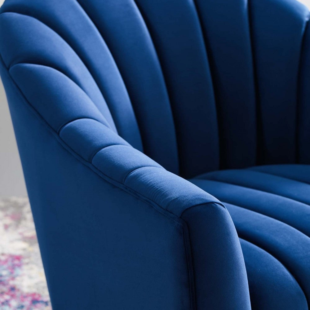 Buoyant Vertical Channel Tufted Accent Lounge Performance Velvet Swivel Chair, Navy