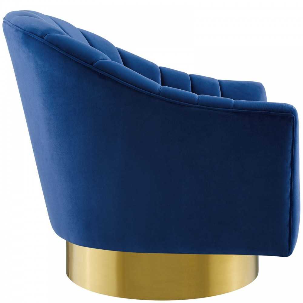 Buoyant Vertical Channel Tufted Accent Lounge Performance Velvet Swivel Chair, Navy