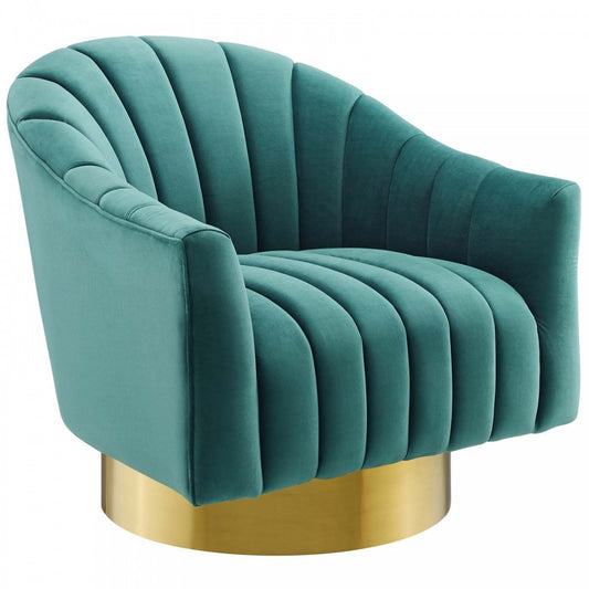 Buoyant Vertical Channel Tufted Accent Lounge Performance Velvet Swivel Chair, Teal