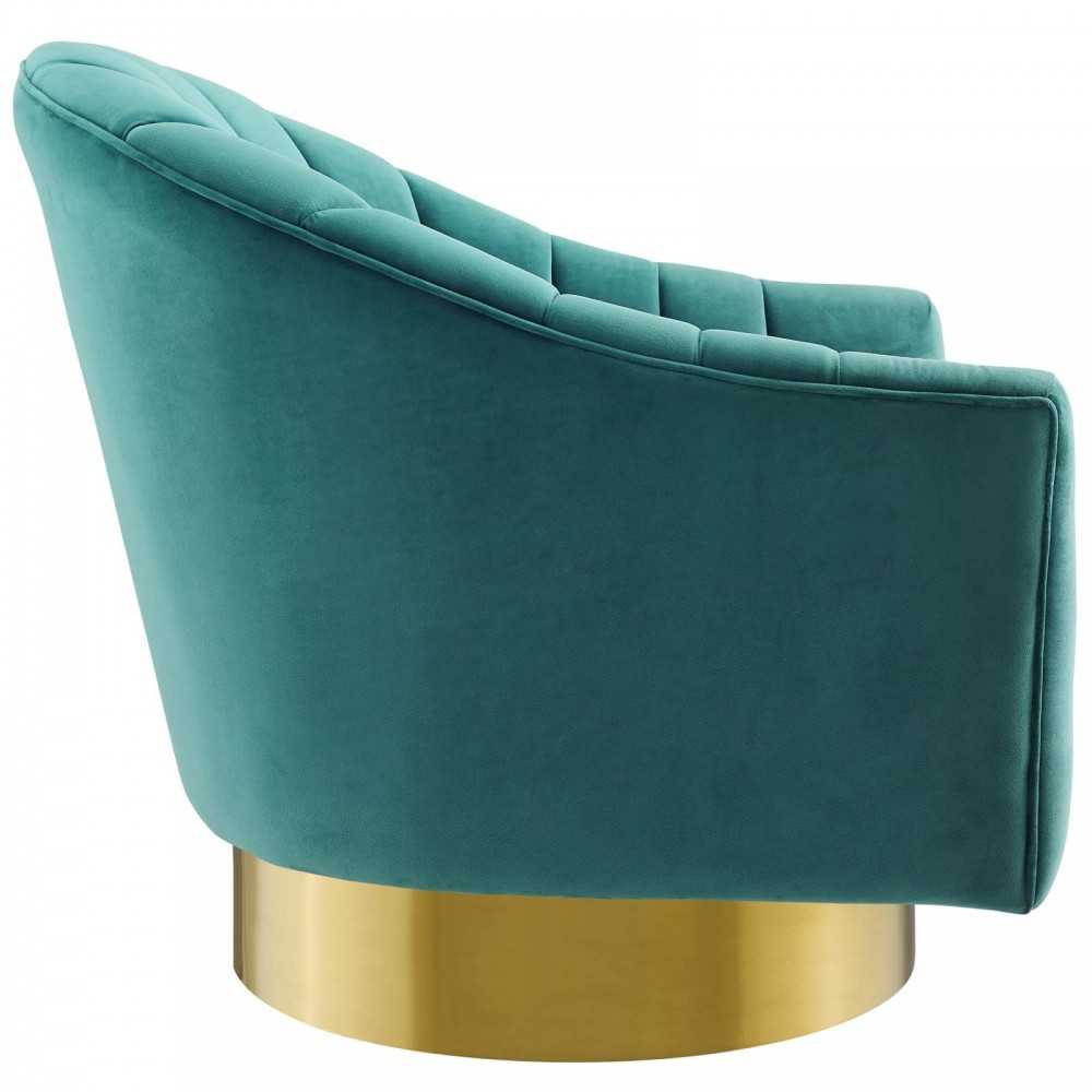 Buoyant Vertical Channel Tufted Accent Lounge Performance Velvet Swivel Chair, Teal