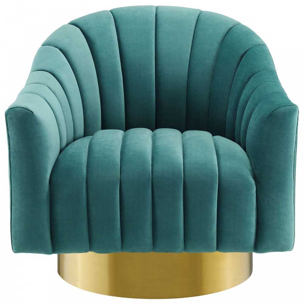 Buoyant Vertical Channel Tufted Accent Lounge Performance Velvet Swivel Chair, Teal