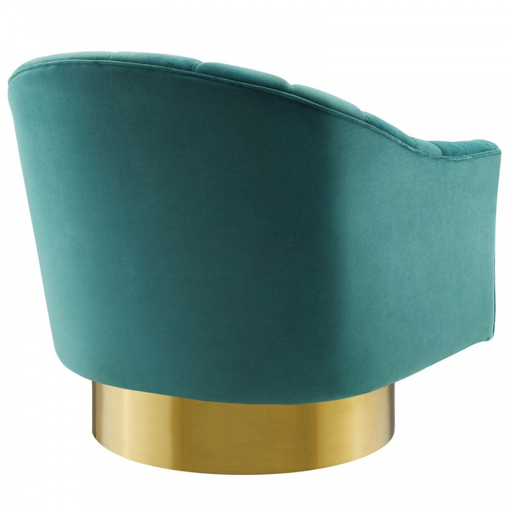 Buoyant Vertical Channel Tufted Accent Lounge Performance Velvet Swivel Chair, Teal