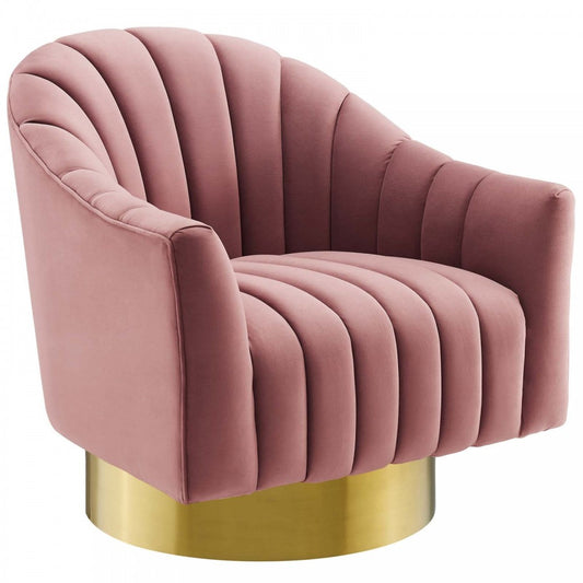 Buoyant Vertical Channel Tufted Accent Lounge Performance Velvet Swivel Chair, Dusty Rose