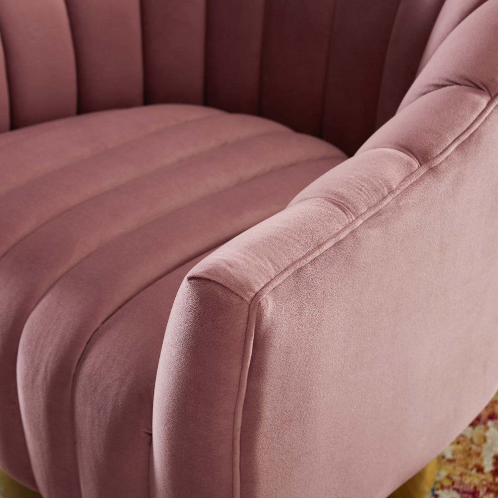 Buoyant Vertical Channel Tufted Accent Lounge Performance Velvet Swivel Chair, Dusty Rose