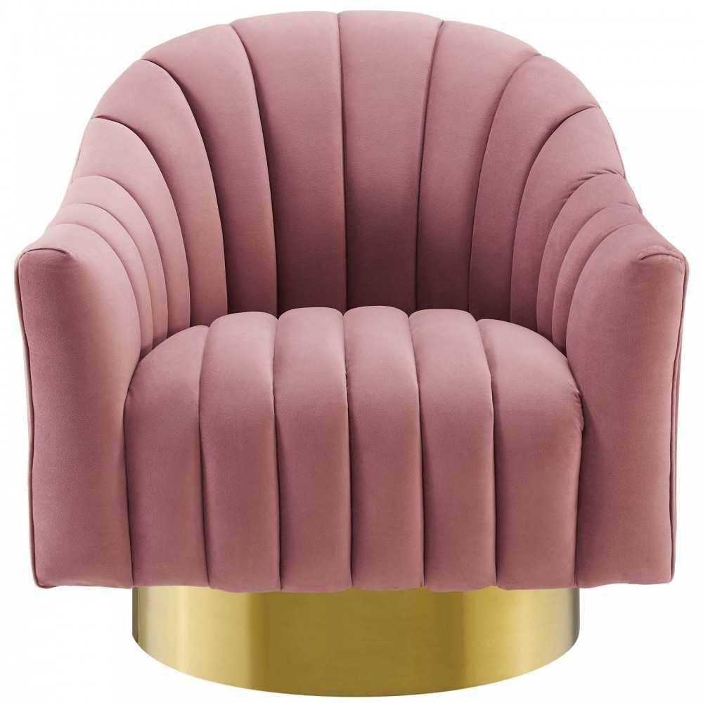 Buoyant Vertical Channel Tufted Accent Lounge Performance Velvet Swivel Chair, Dusty Rose