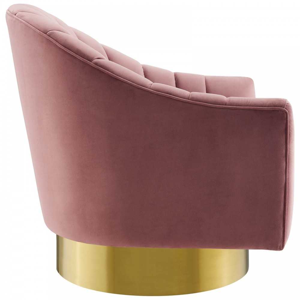 Buoyant Vertical Channel Tufted Accent Lounge Performance Velvet Swivel Chair, Dusty Rose