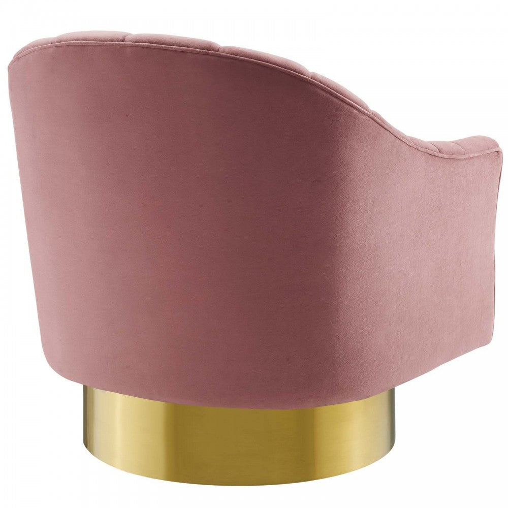 Buoyant Vertical Channel Tufted Accent Lounge Performance Velvet Swivel Chair, Dusty Rose